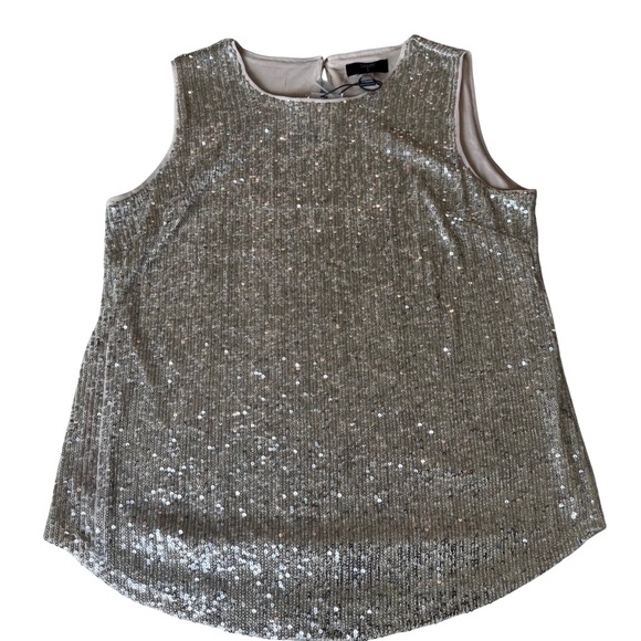 Tahari Tops - Tahari NWT Silver Sequin Sleeveless Tank Top Lined Sparkle Blouse Women’s Size L
